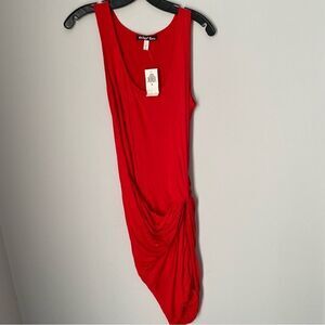 Planet Gold Women’s Scoop Neck Asymmetric Hemline Tie Front Red Sleeveless Dress